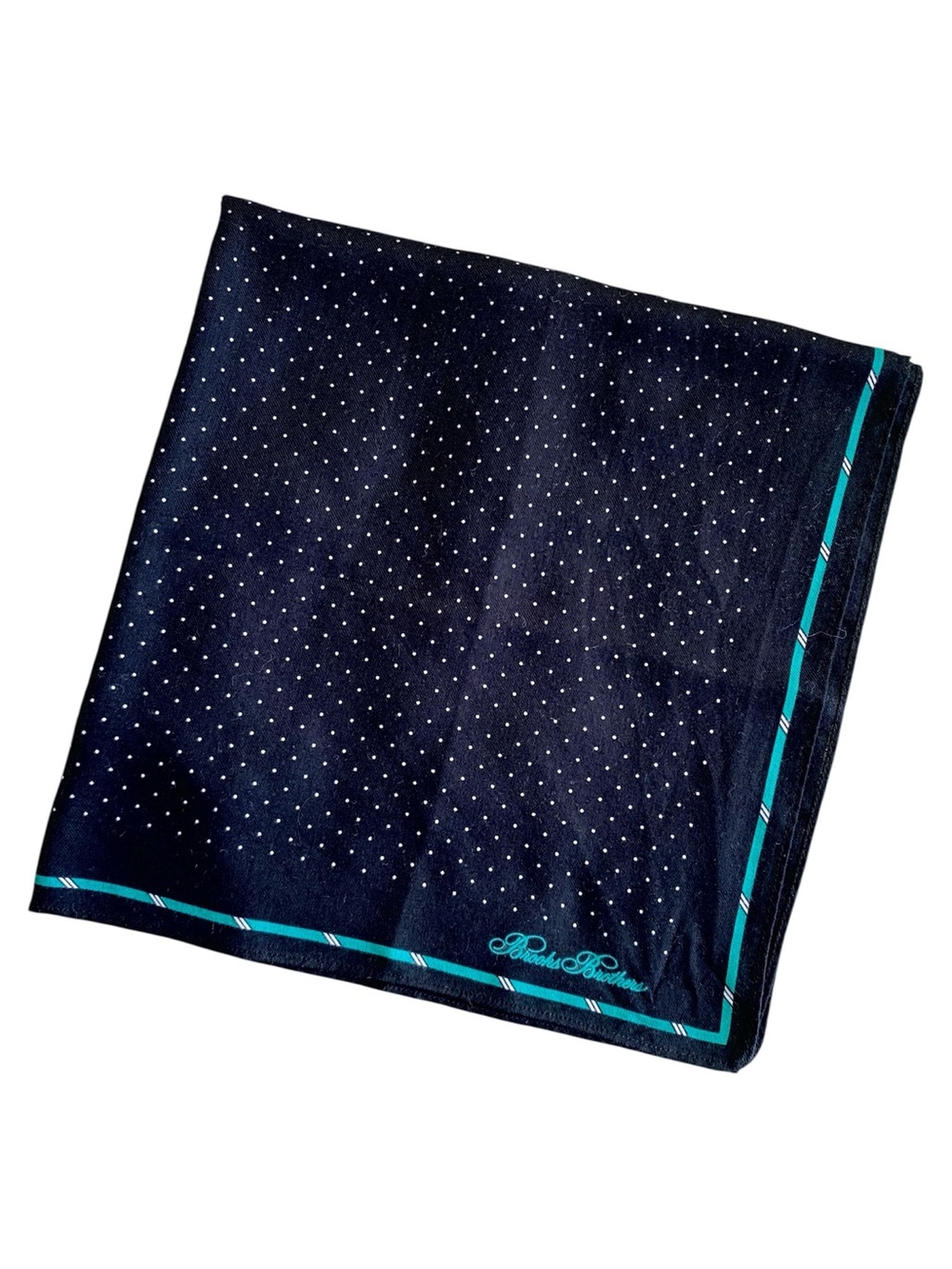 Brooks Brothers Polka Dot Handkerchief 19.5” Square Black White 100% Cotton